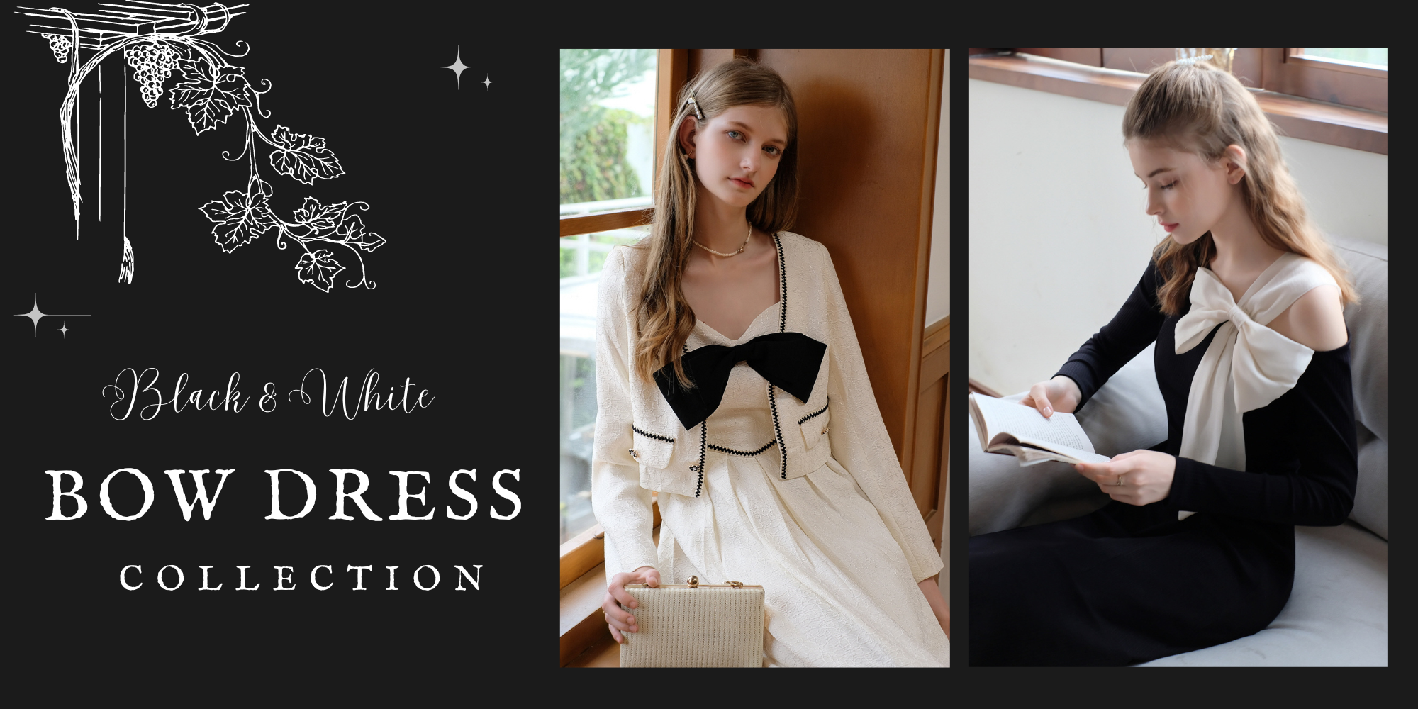 The Elegant Harmony of Black & White: Fairytale-Inspired Bow Dress Collection