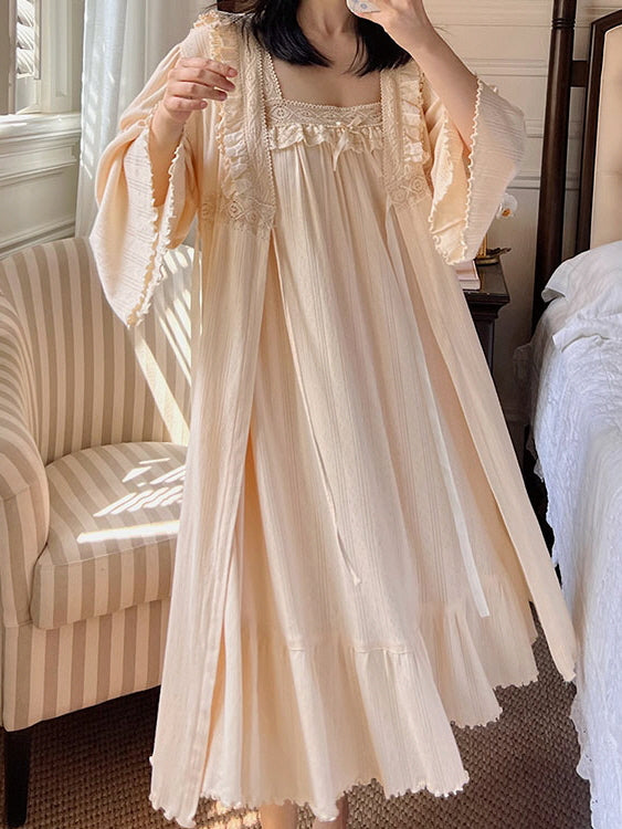 Vintage Lace Cotton Romantic Nightgown Set