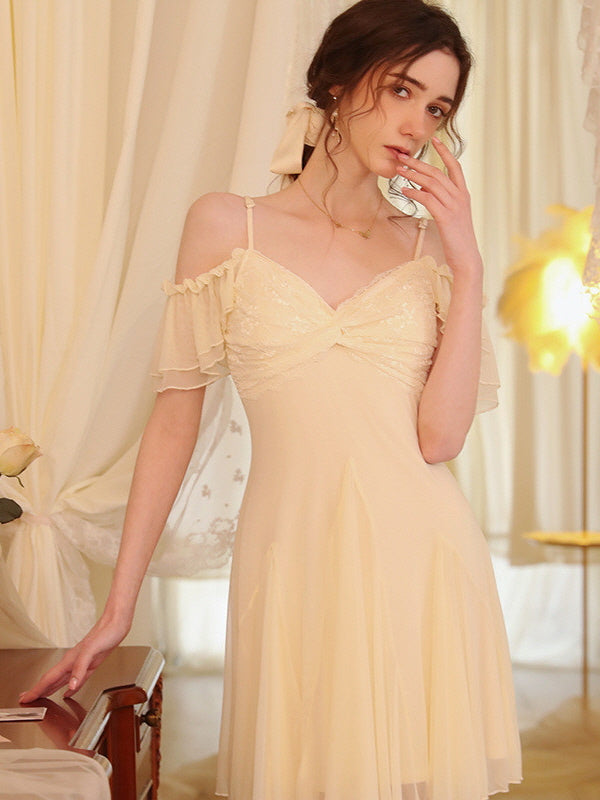 Whimsical Off-Shoulder Lace Nightgown