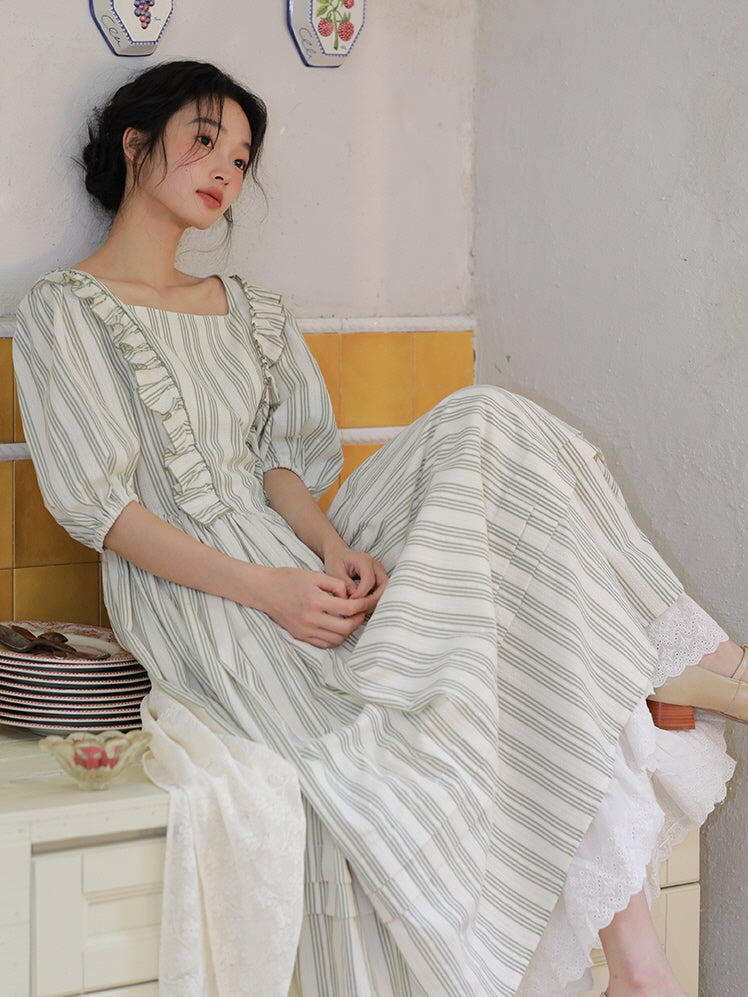 Sophia's Pastoral Green Stripe Dress