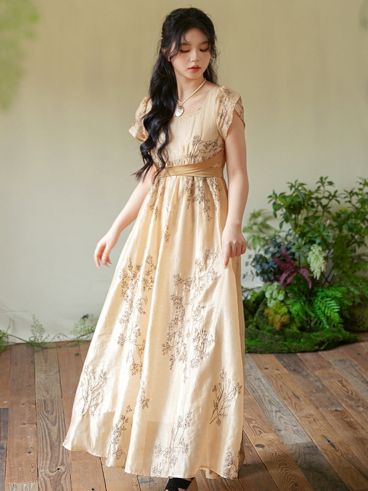Golden Meadow Vintage Floral Dress