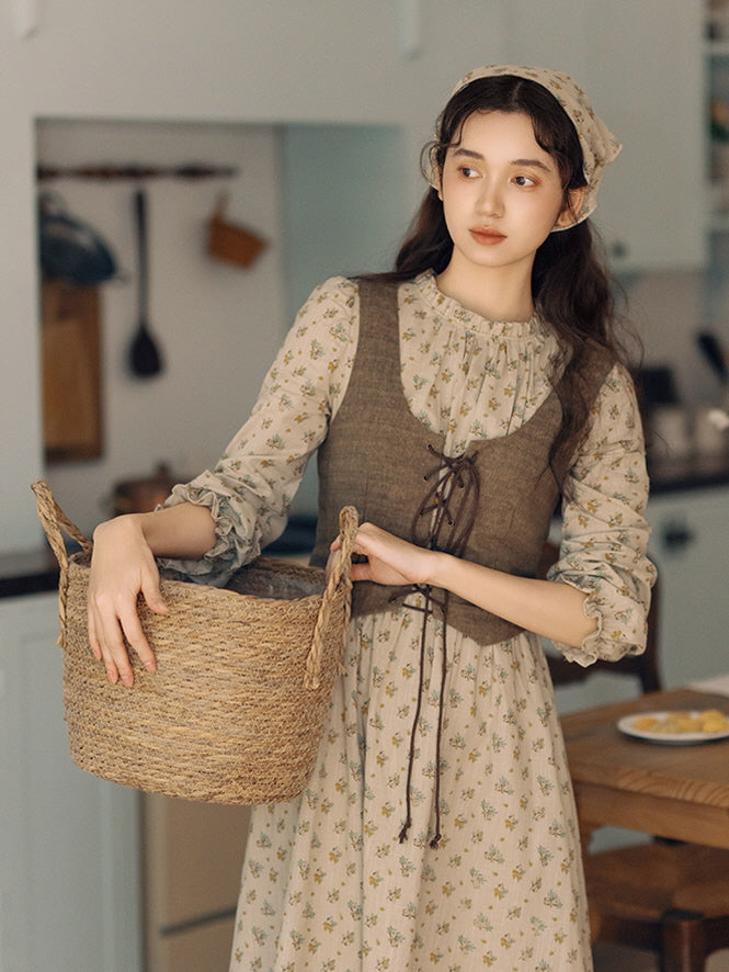 Vintage Floral Cottagecore Dress & Vest