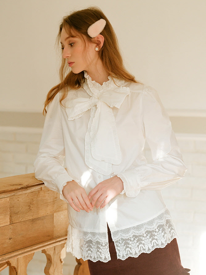 Victorian Lace Trim Bow-Tie Blouse