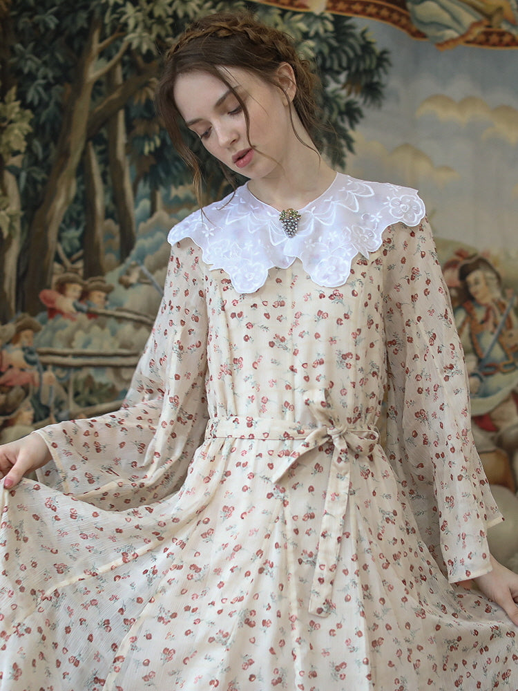 Floral Elegance Blossom Vintage Chiffon Dress