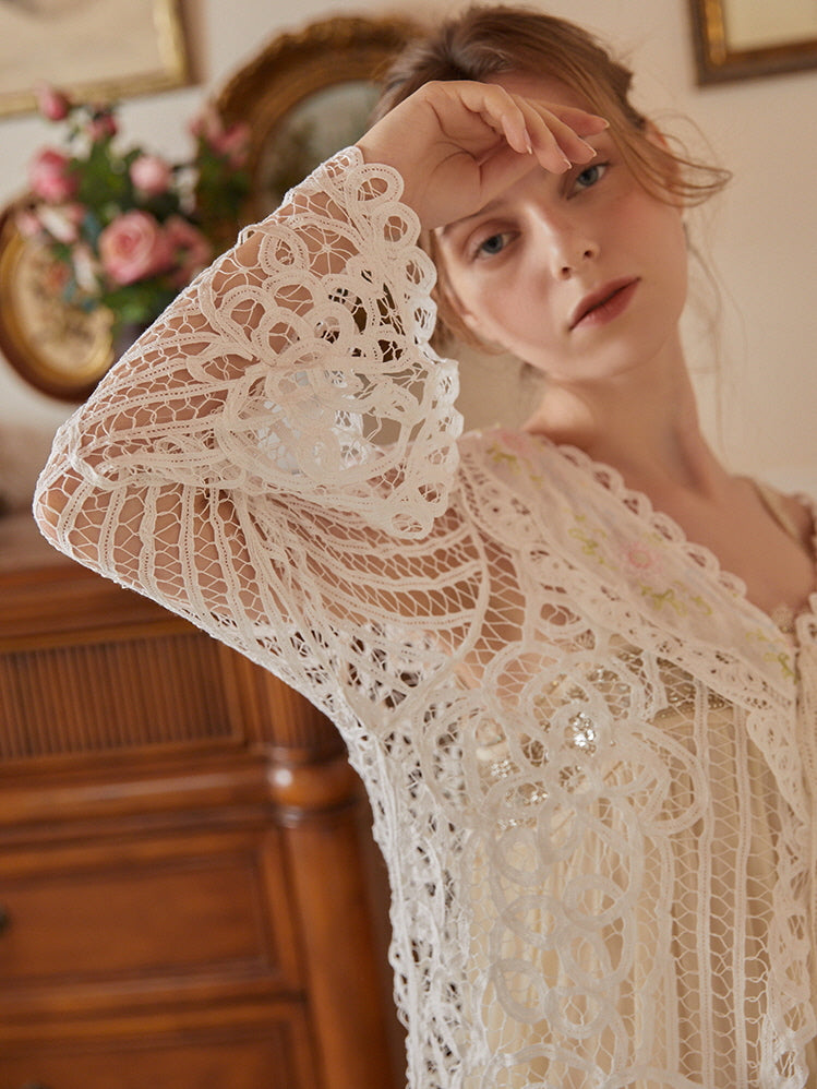 Vintage Floral Embroidered Lace Overlay