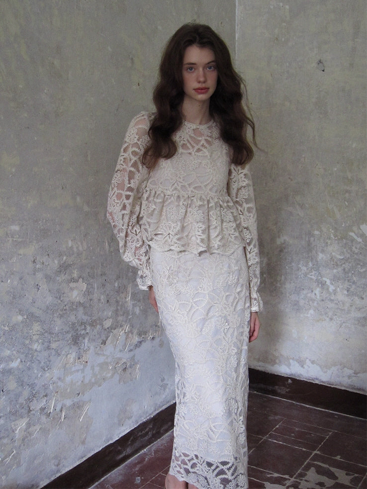 Vintage Lace Peplum Top & Skirt