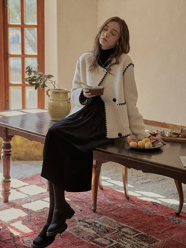 Vintage Contrast-Trim Wool Blend Jacket