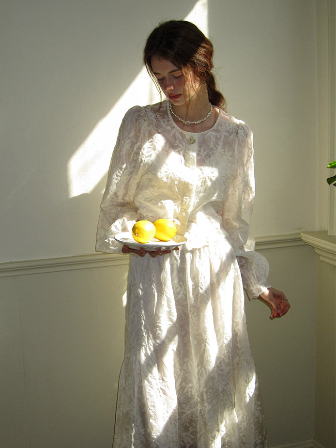 Vintage Floral Embroidered Top & Skirt