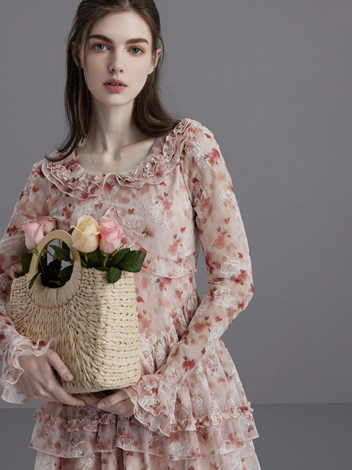 Light Pink Floral Ruffle Mini Dress