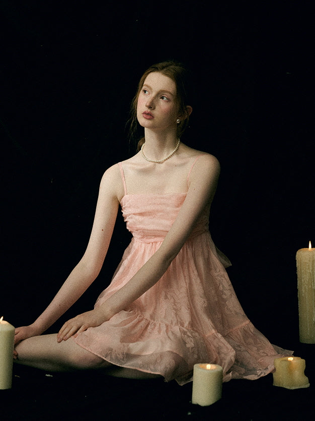 Blush Petal Ruffle Back Bow Dress