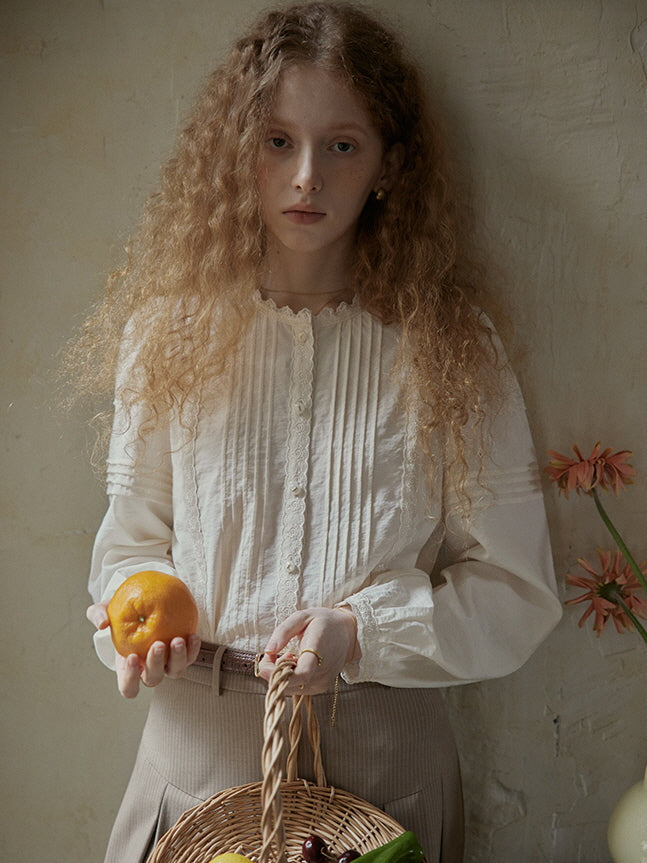 Romantic Vintage Pintuck Lace Blouse