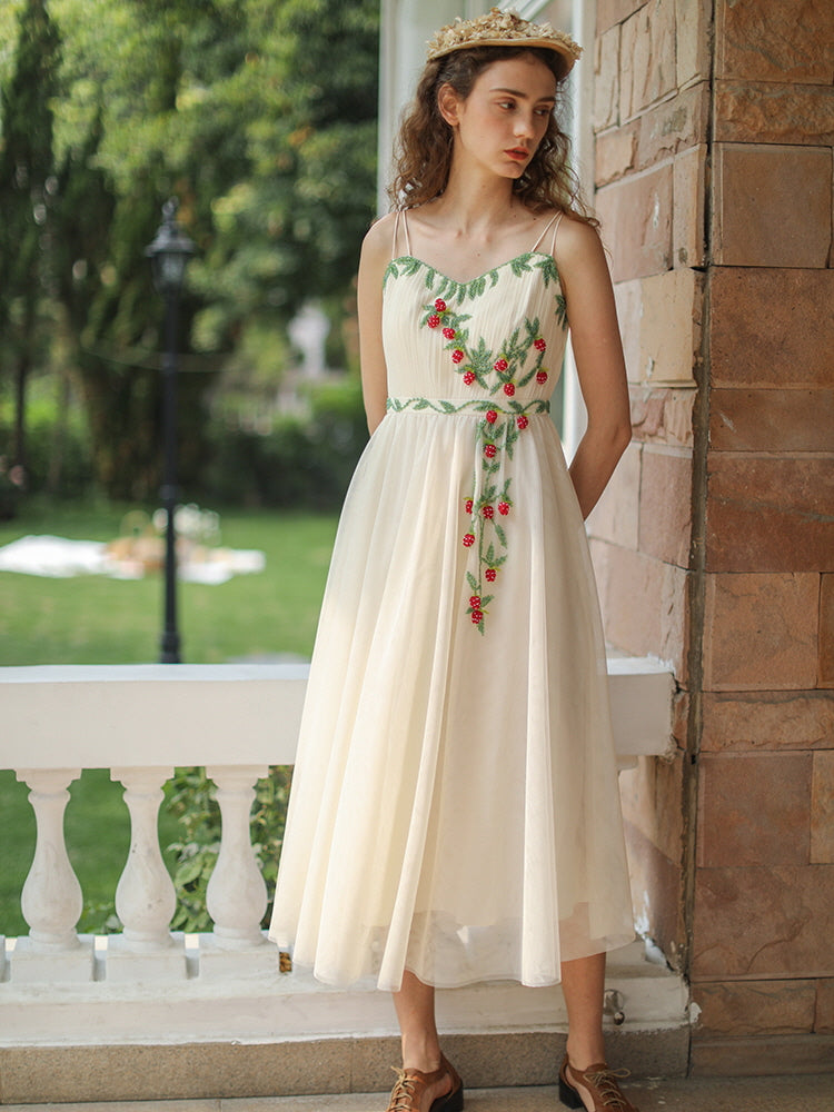 Strawberry Embroidery | Lace Cape Dress