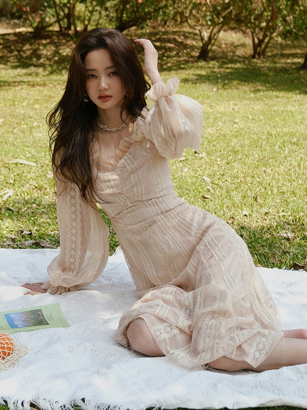 Elara's Dreamy Garden Pink Dress