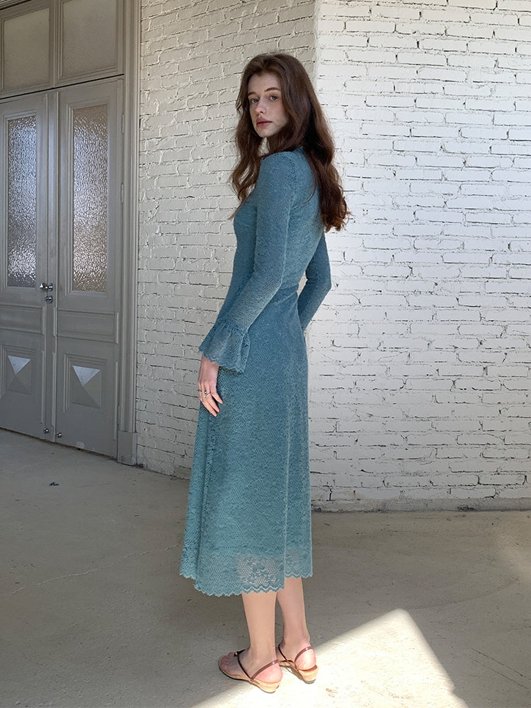 Sapphire Lace Bell Sleeve Dress