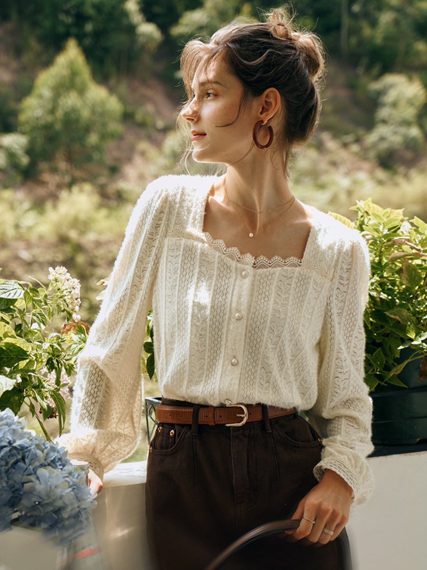 Romantic Pearl Button Knit Blouse