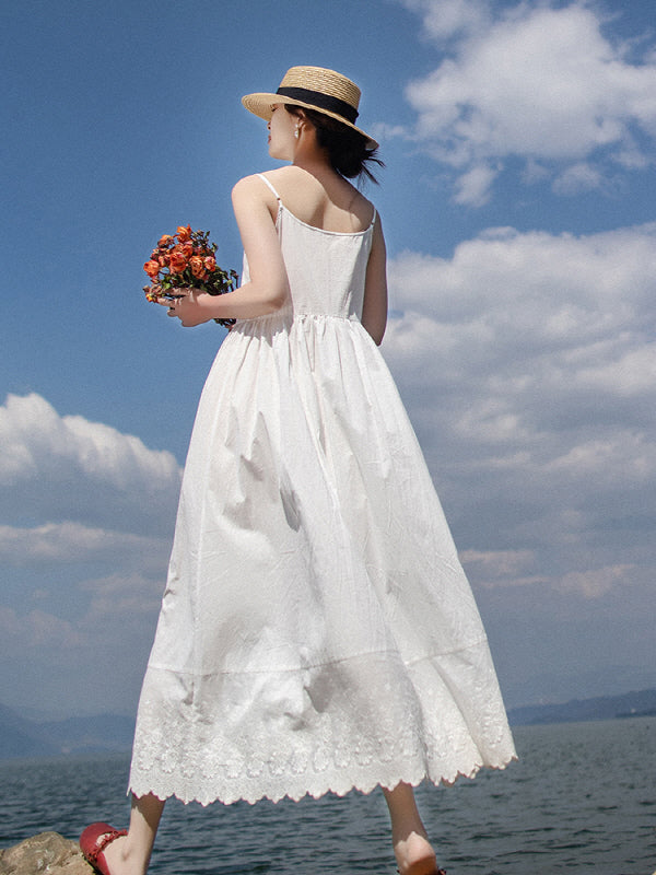 Embroidered White Cotton Slip Dress White / L Embroidered White Cotton Slip Dress White / L