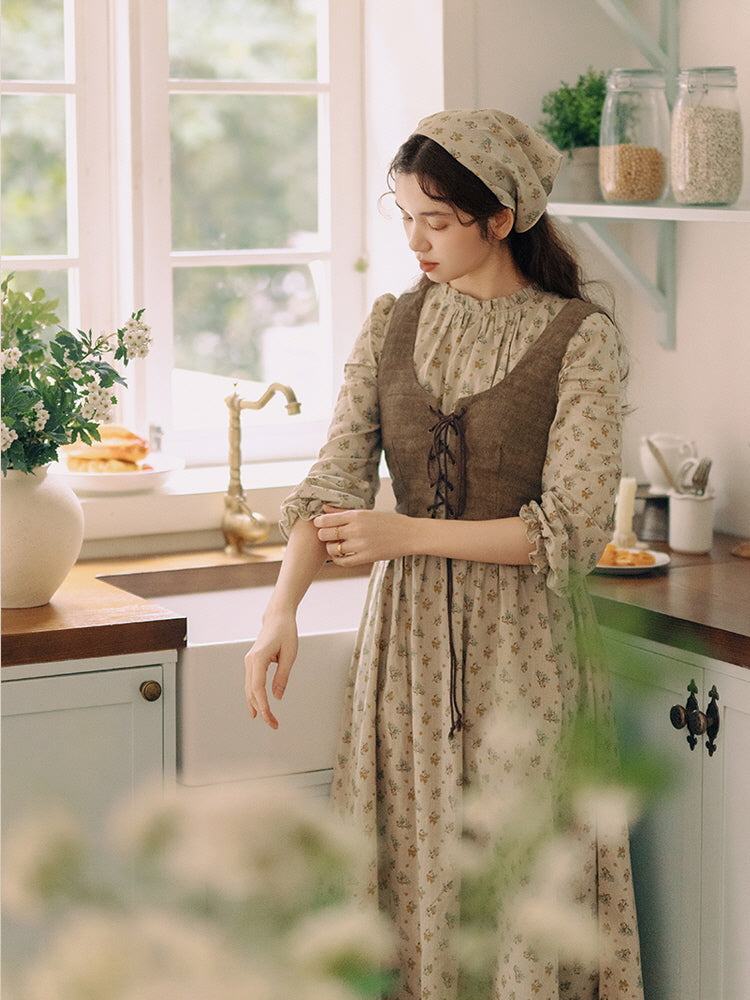 Vintage Floral Cottagecore Dress & Vest