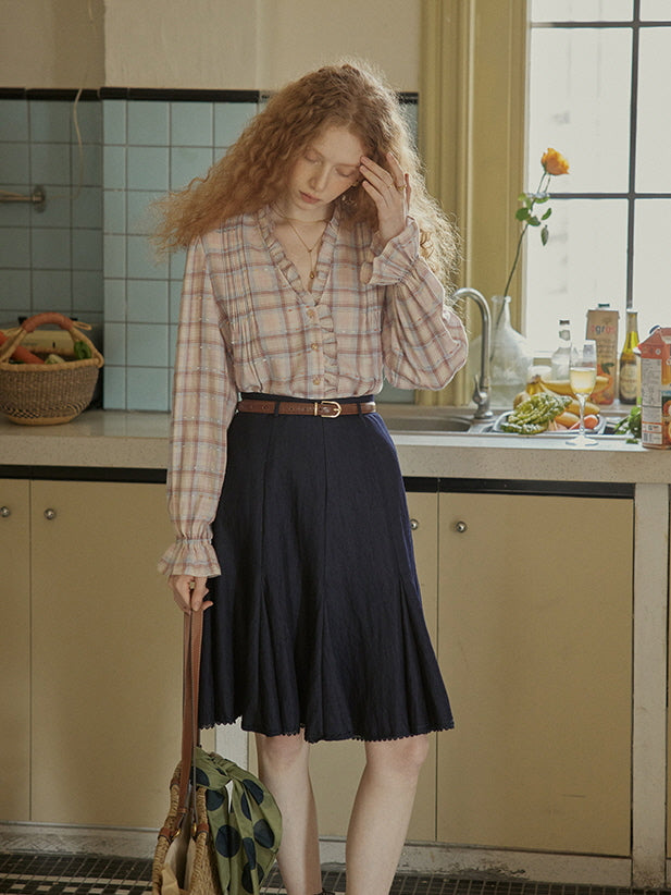 Plaid Ruffle Vintage Blouse