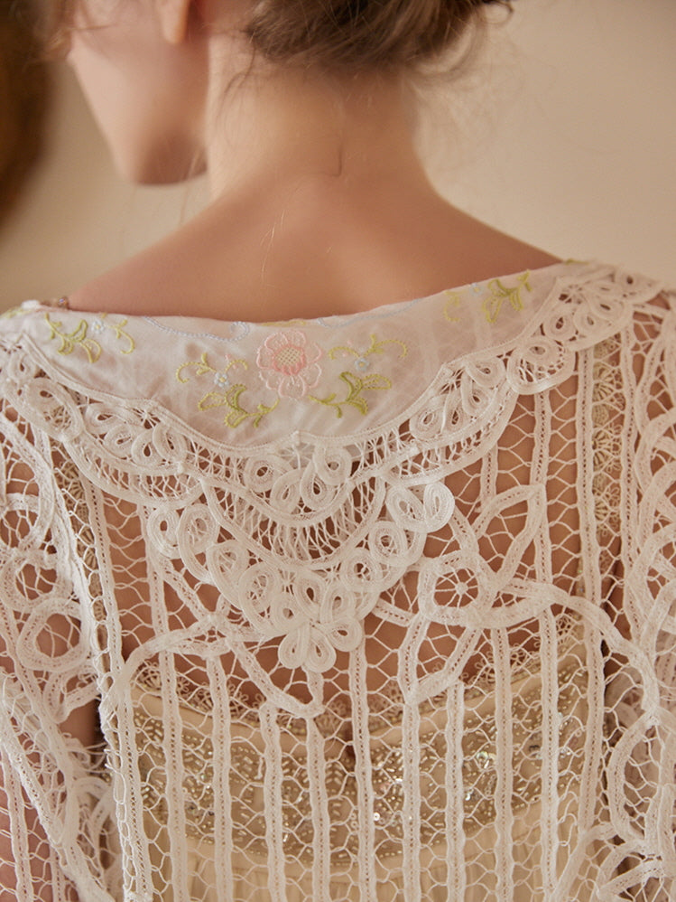 Vintage Floral Embroidered Lace Overlay