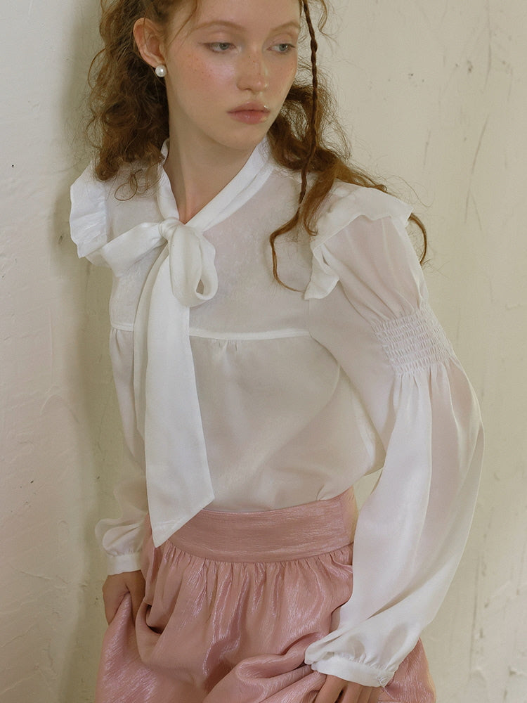 Elegant Ivory Bow Tie Blouse