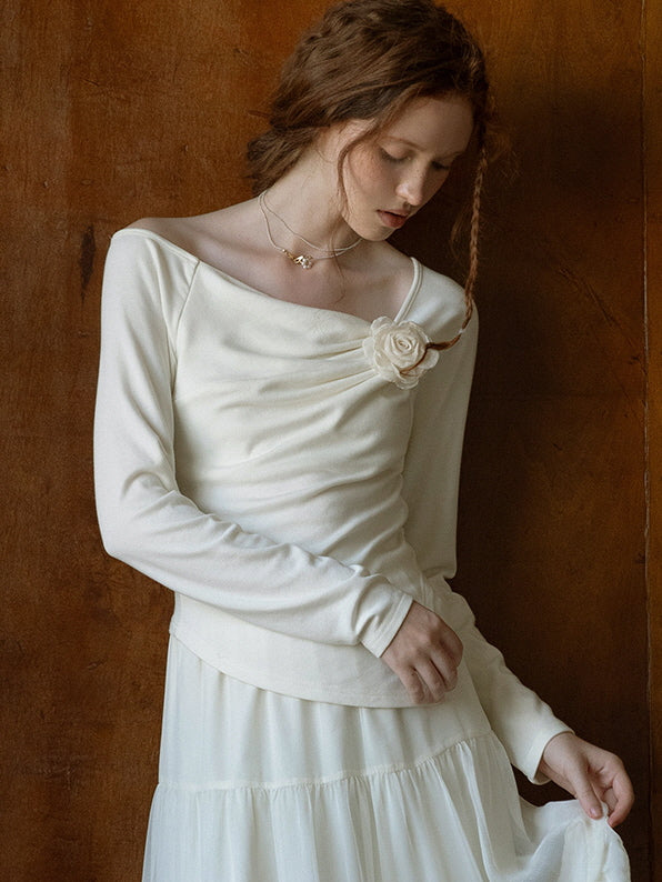 Elegant Rose Ivory Draped Top