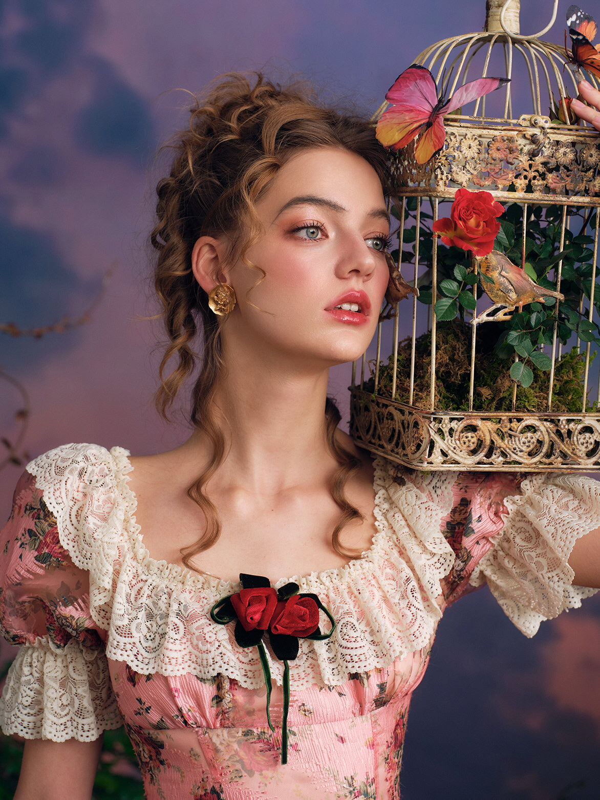 Vintage Rose Lace Frill Dress