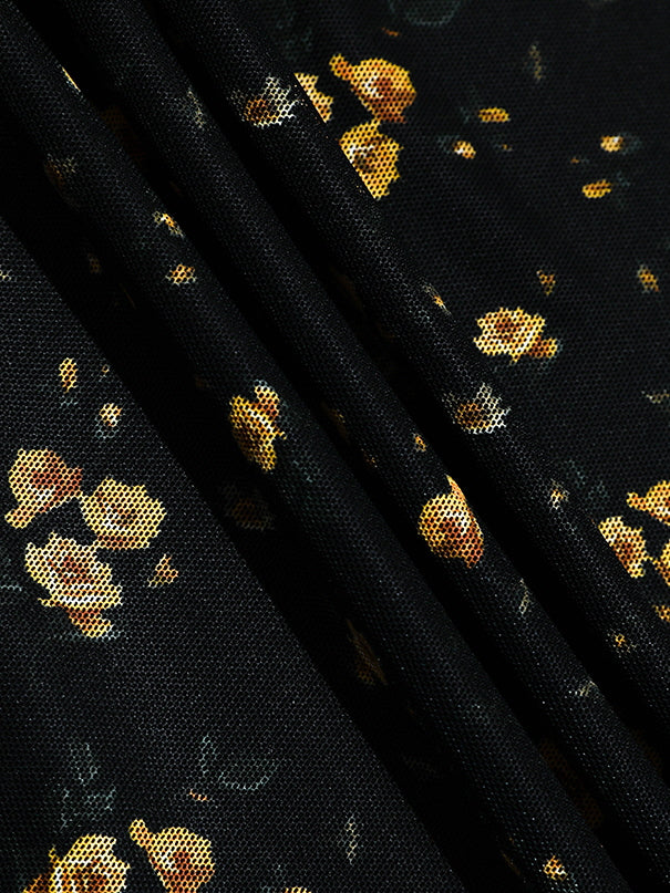 Midnight Blossom Off-Shoulder Mesh Dress