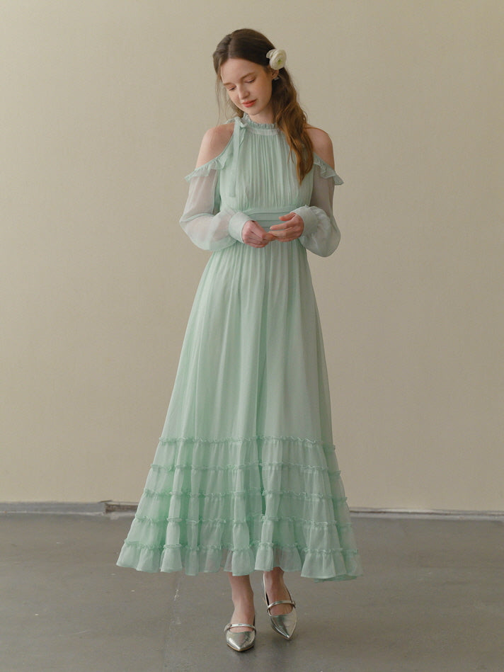 Mint Whispers Cold-Shoulder Dress