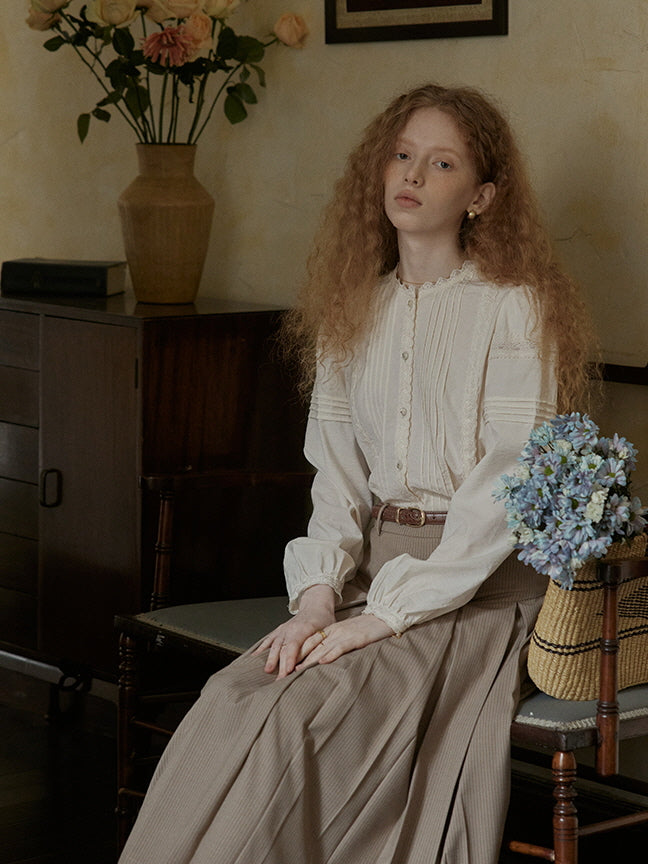 Romantic Vintage Pintuck Lace Blouse