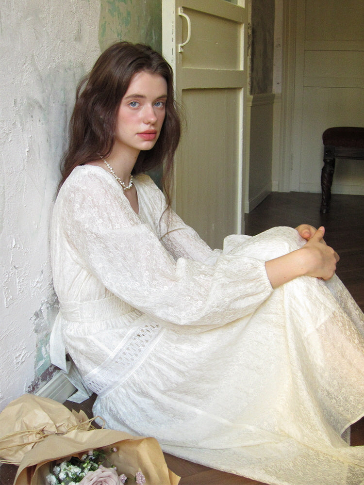 Ethereal White Lace Embroidered Dress