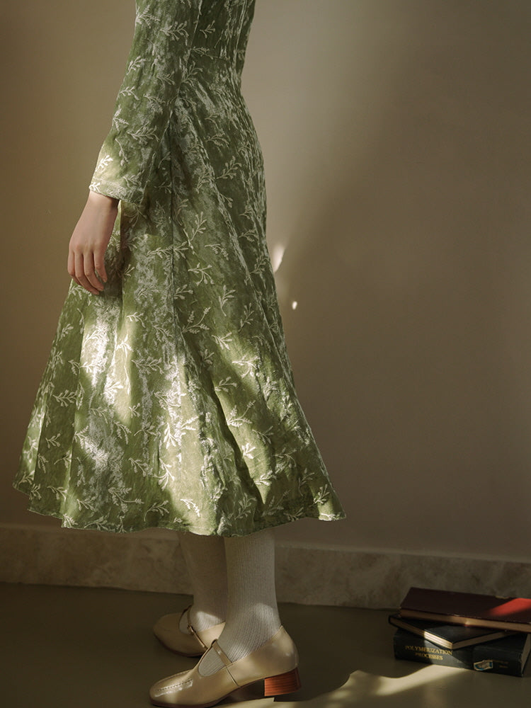 Vintage Green Velvet Embroidered Dress