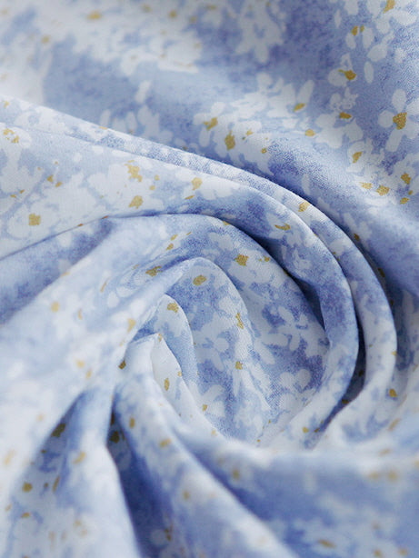 Vintage Blue Floral Lace Trim Blouse