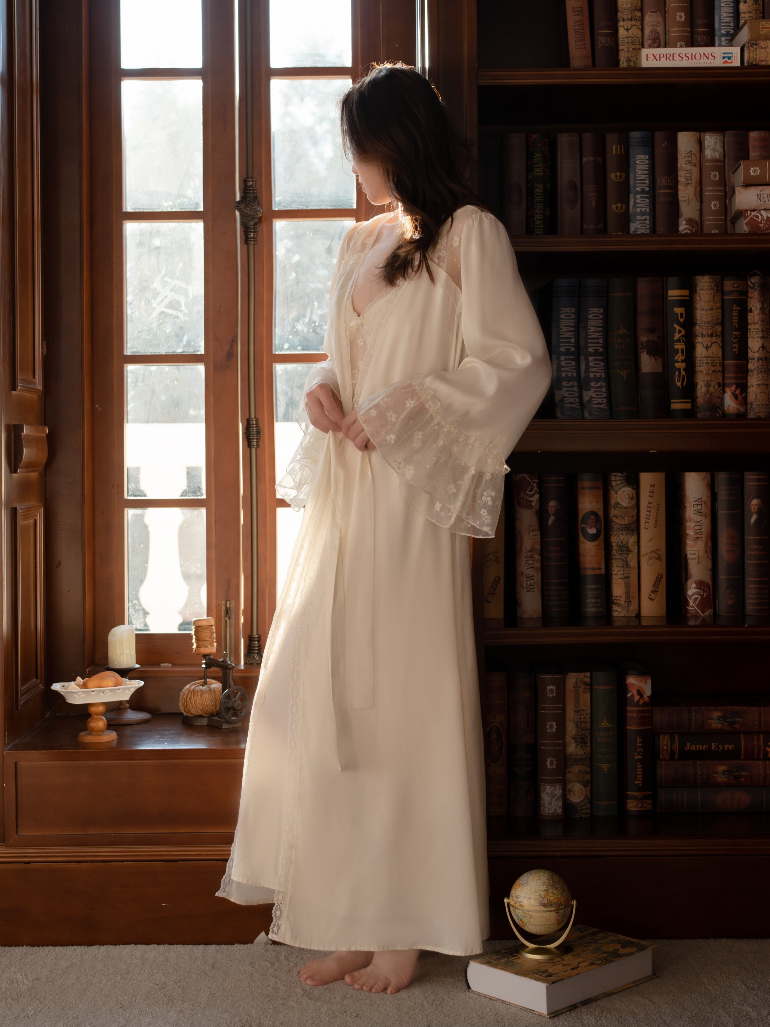Ivory Whisper Lace Nightgown Set