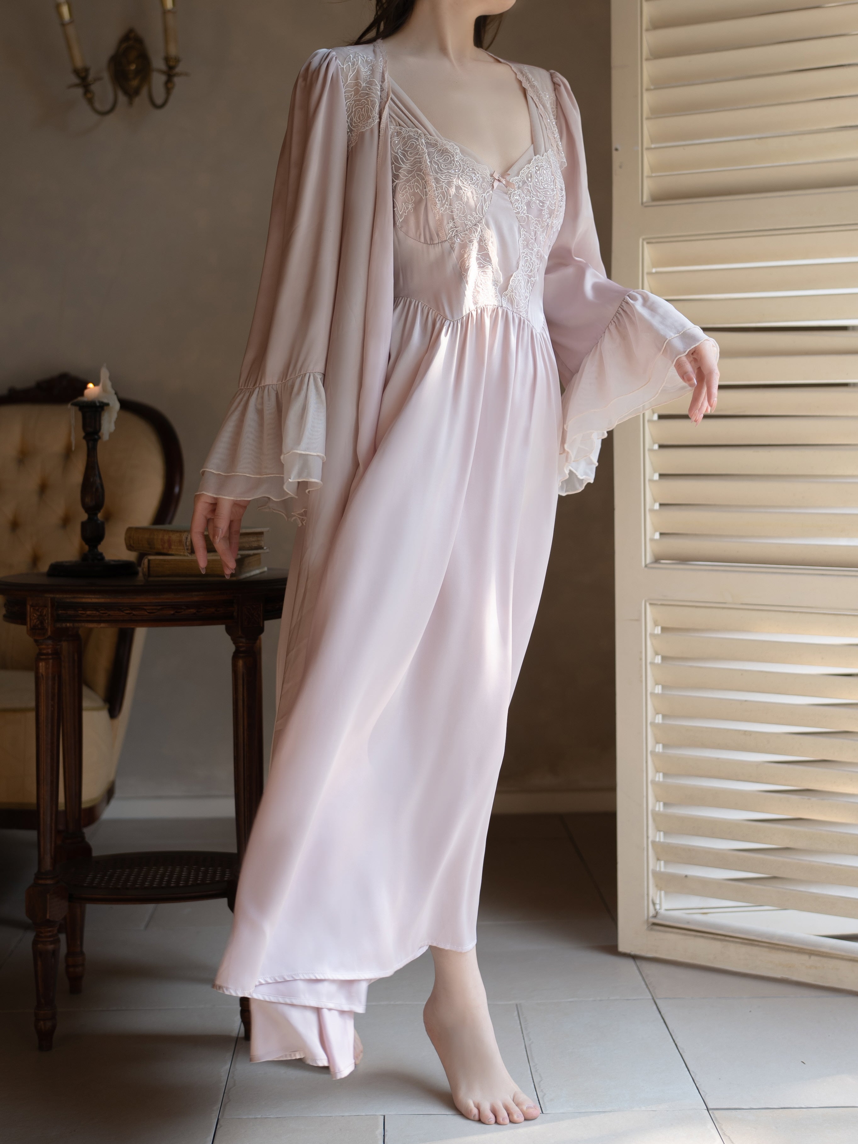 Princess Rose Lace Lounge Gown Set