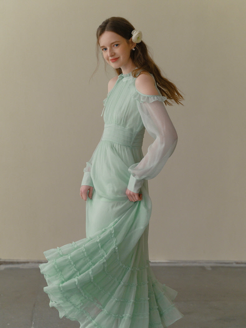 Mint Whispers Cold-Shoulder Dress
