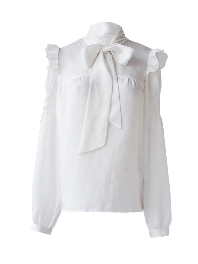 Elegant Ivory Bow Tie Blouse