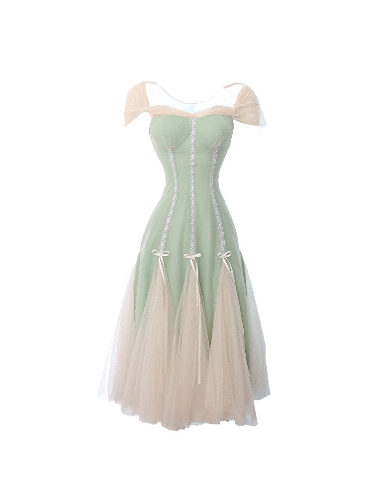 Evelyn's Mint Princess Slit Mesh Dress