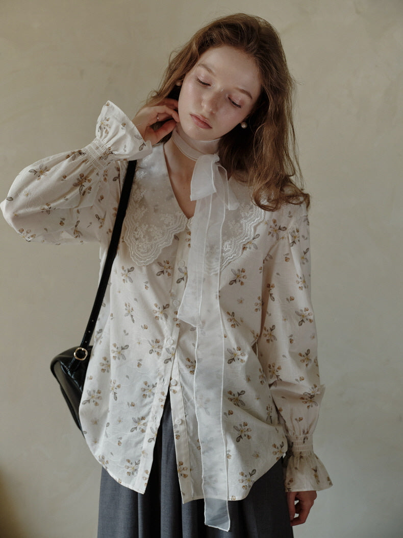 Vintage Floral Lace Collar Blouse