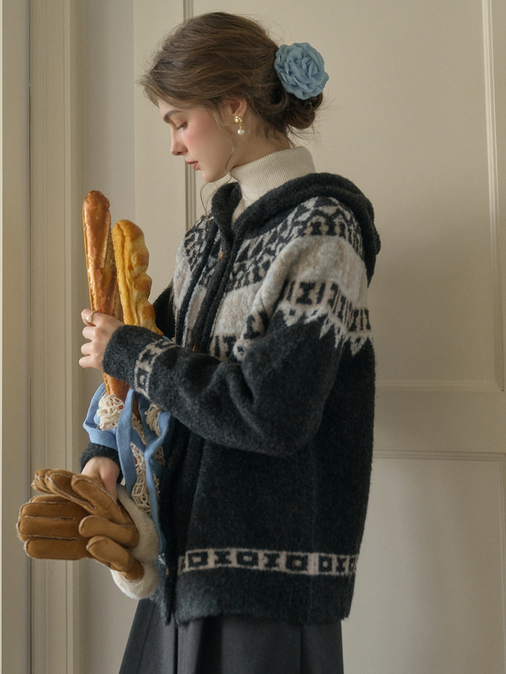 Vintage Nordic-Inspired Wool Blend Cardigan