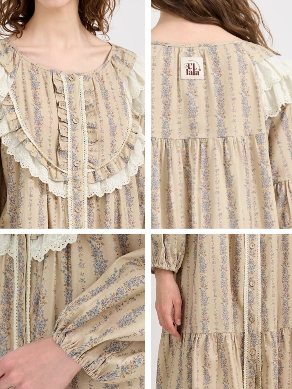 Vintage Lace-Trimmed Floral Nightgown