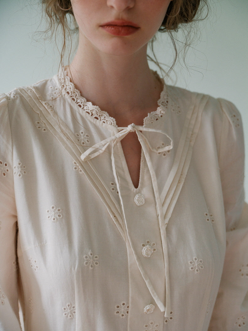 Cottagecore Lace Tiered Cotton Dress