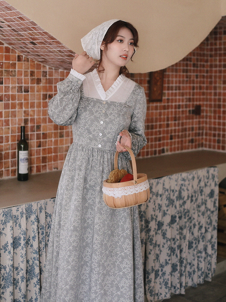 Retro Cotton Lace Gray Dress - Vintage Cottagecore Aesthetic Outfit Retro Cotton Lace Gray Dress - Vintage Cottagecore Aesthetic Outfit