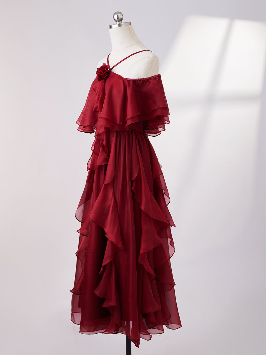 Scarlet Ruffle Off-Shoulder Chiffon Dress