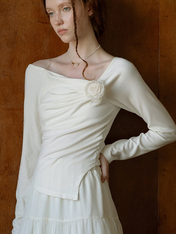 Elegant Rose Ivory Draped Top