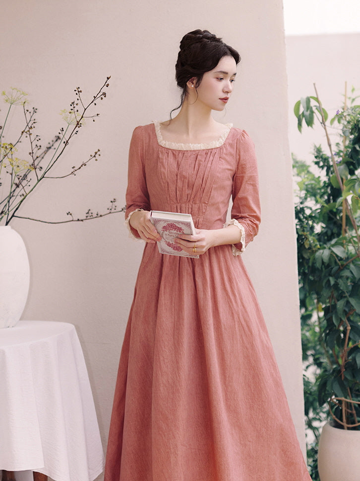 Retro Lace-Trimmed Cotton Dress