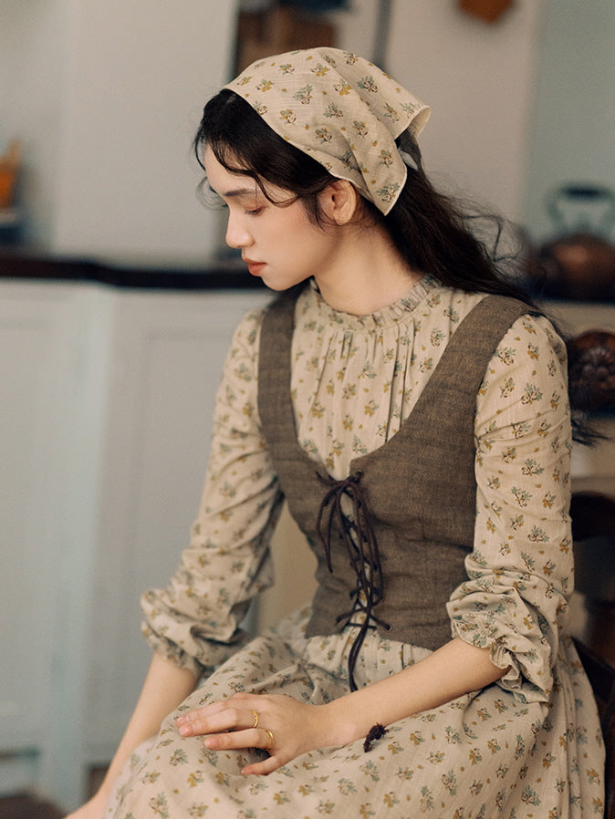Vintage Floral Cottagecore Dress & Vest