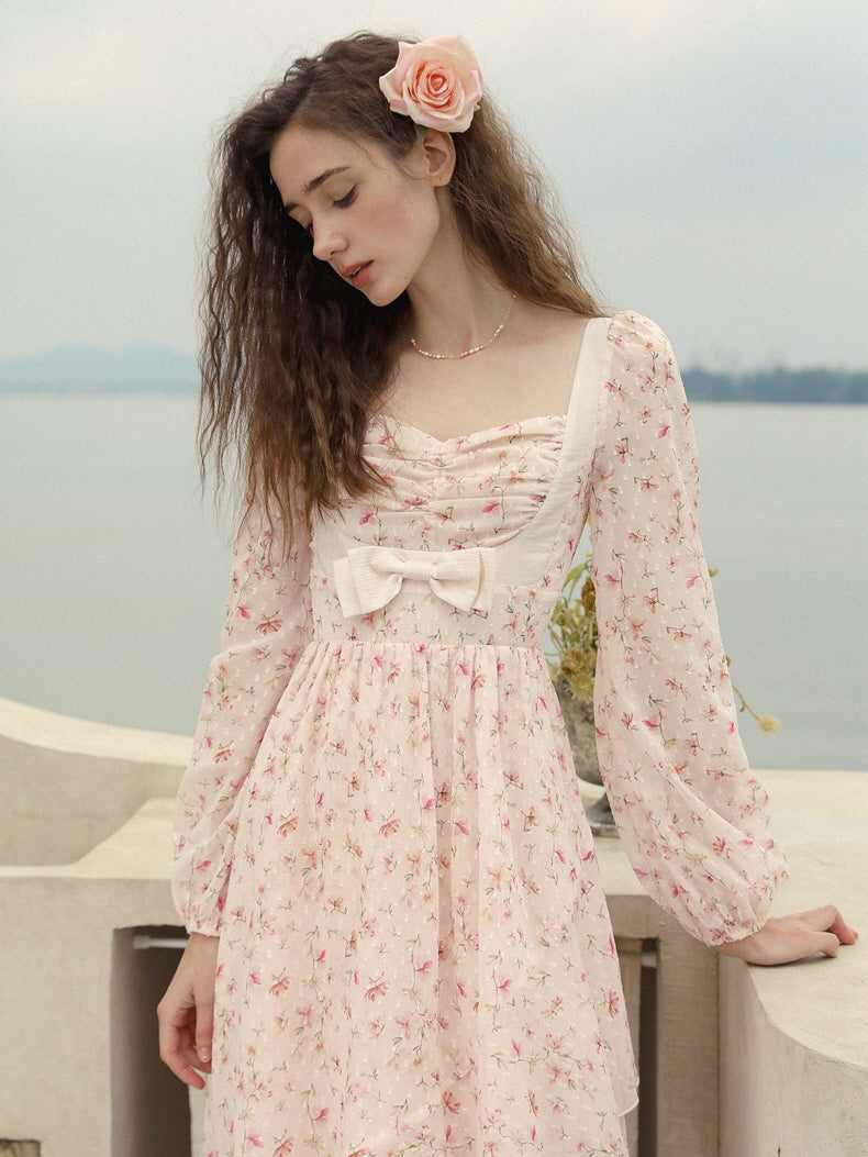 open lace back dress Strapless Long Floral-print Prom Dress with Ruffles Blue / 6