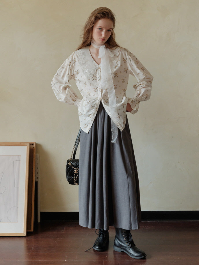 Vintage Floral Lace Collar Blouse