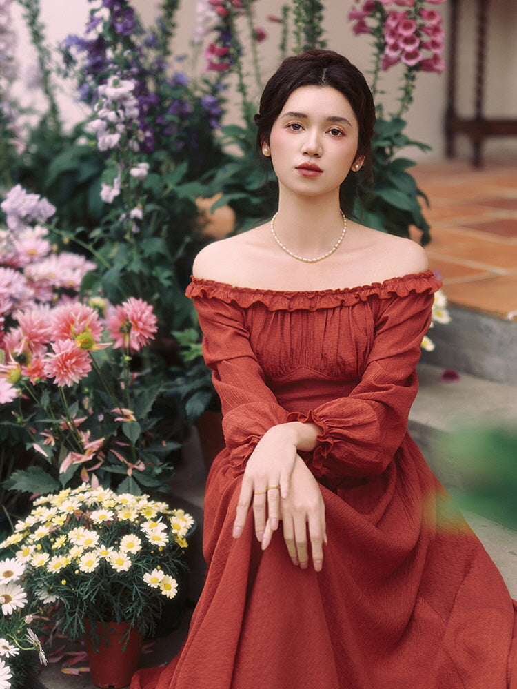 Retro Ruffled Square Neck Dress