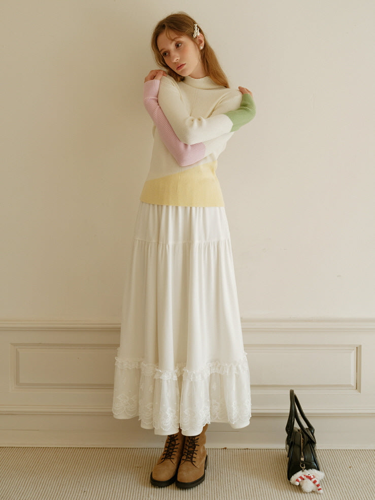 Pastel Color-Block High Neck Sweater